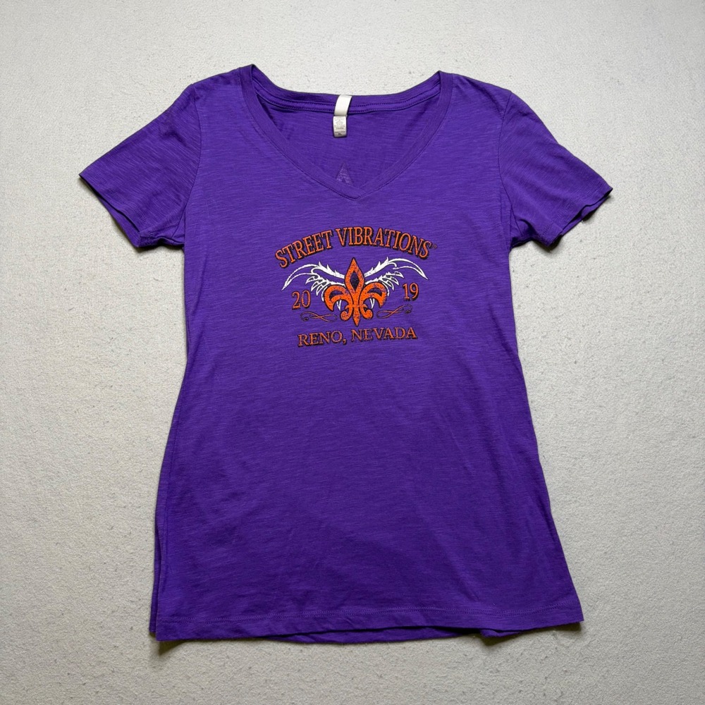 Next Level T-Shirt Womens XL Purple Street Vibrations‎ Reno 2019 Graphic V-Neck